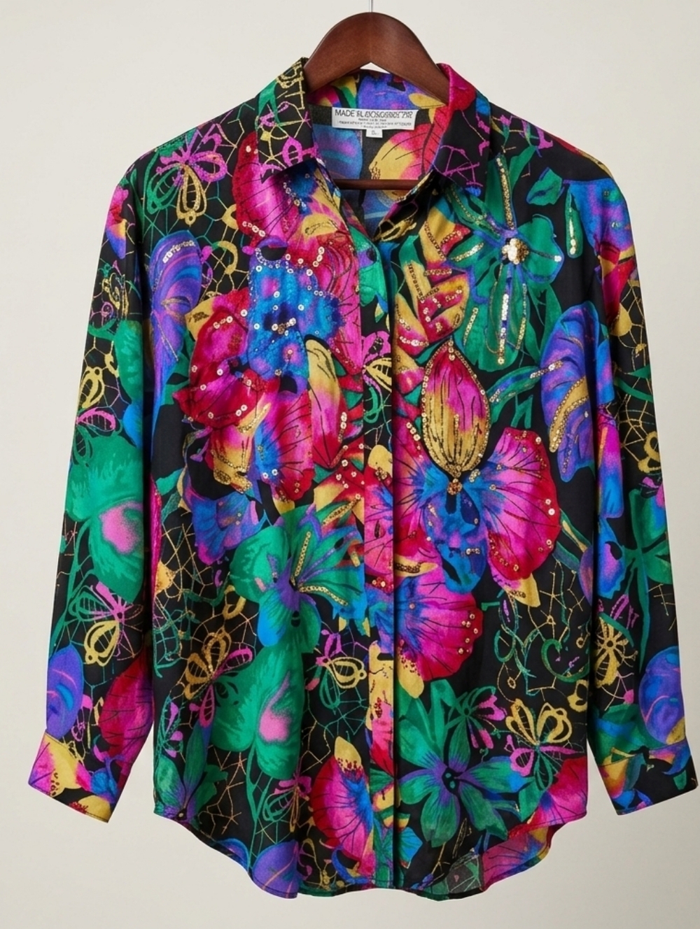 Vintage Judith Ann Creations Silk Beaded Blouse - 80s/90s Tropical Floral